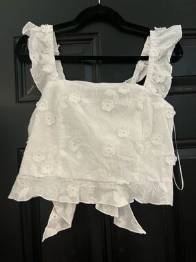 White Floral Eyelet Ruffle Strap Camisole Top